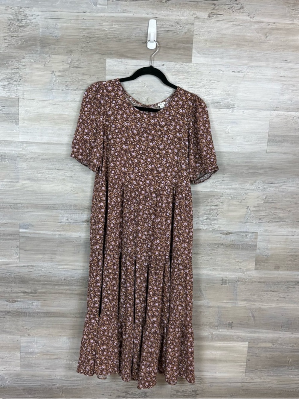 Aerie Floral Tiered Midi Dress Puff Sleeve Brown Lilac Size M - Picture 7 of 7